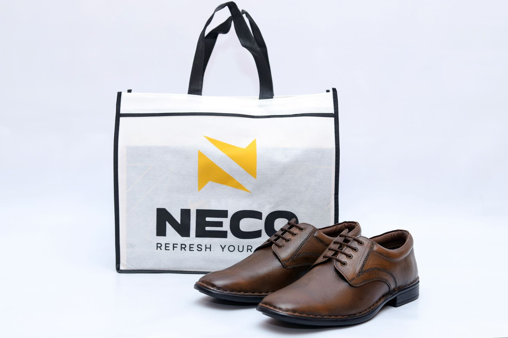 NECO Solid Genuine Leather Chikoo Formal Shoes For Men's ( 8428 )