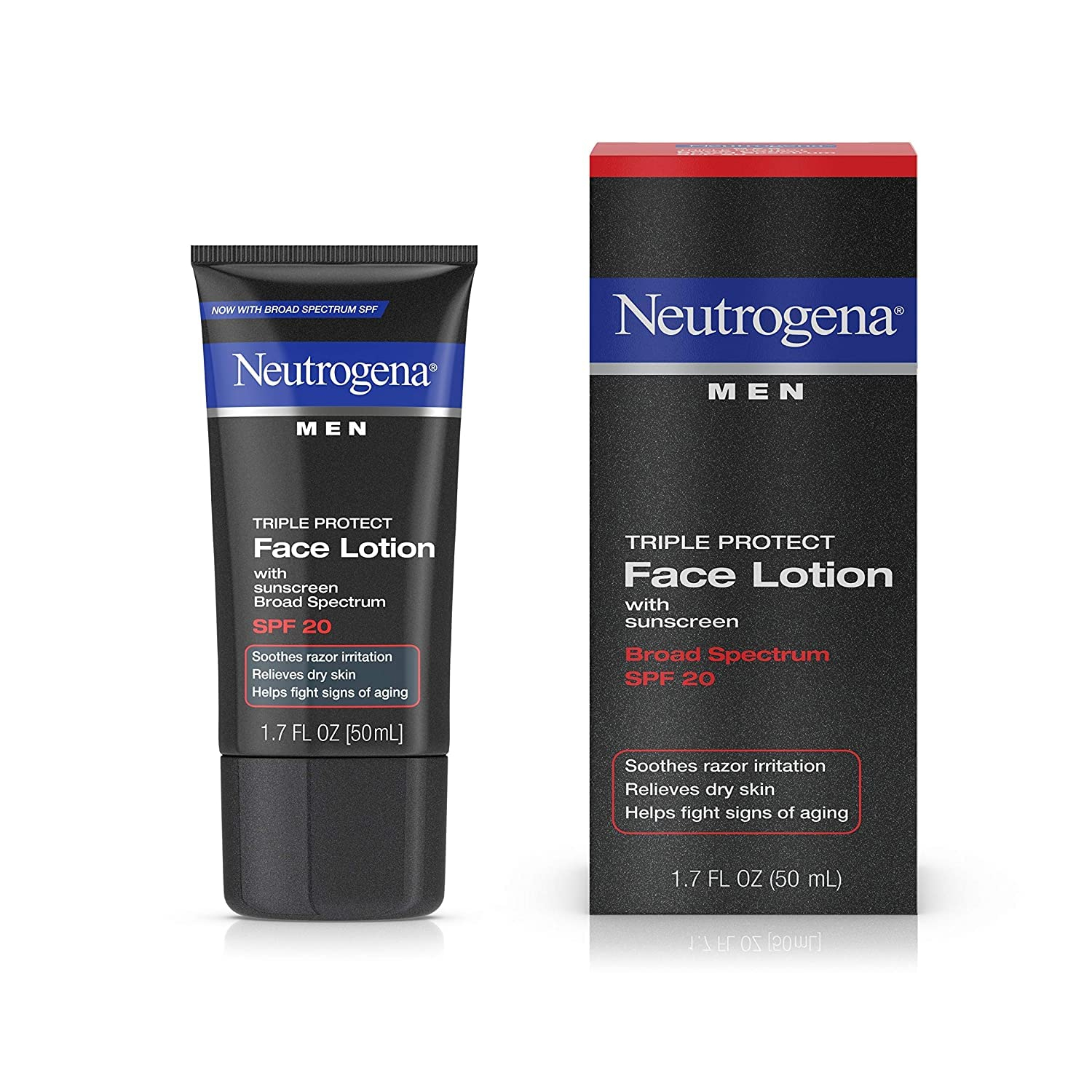 Neutrogena Triple Protect Men's Daily Face Lotion with Broad Spectrum SPF 20 Sunscreen, Moisturizer to Fight Aging Signs, Soothe Razor Irritation & Relieve Dry Skin, 1.7 fl. oz 