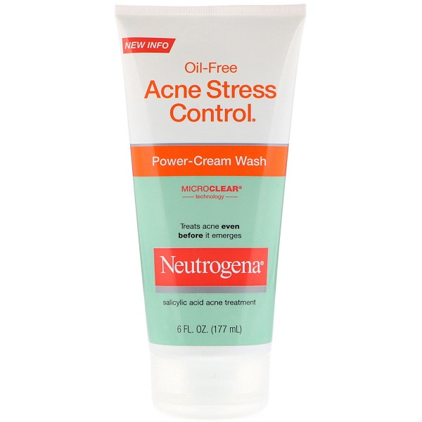 Neutrogena Oil-Free Acne Stress Control Power-Cream Face Wash with 2% Salicylic Acid Acne Treatment Medication, Soothing Daily Acne Facial Cleanser for Acne-Prone Skin Care, 6 fl. oz
