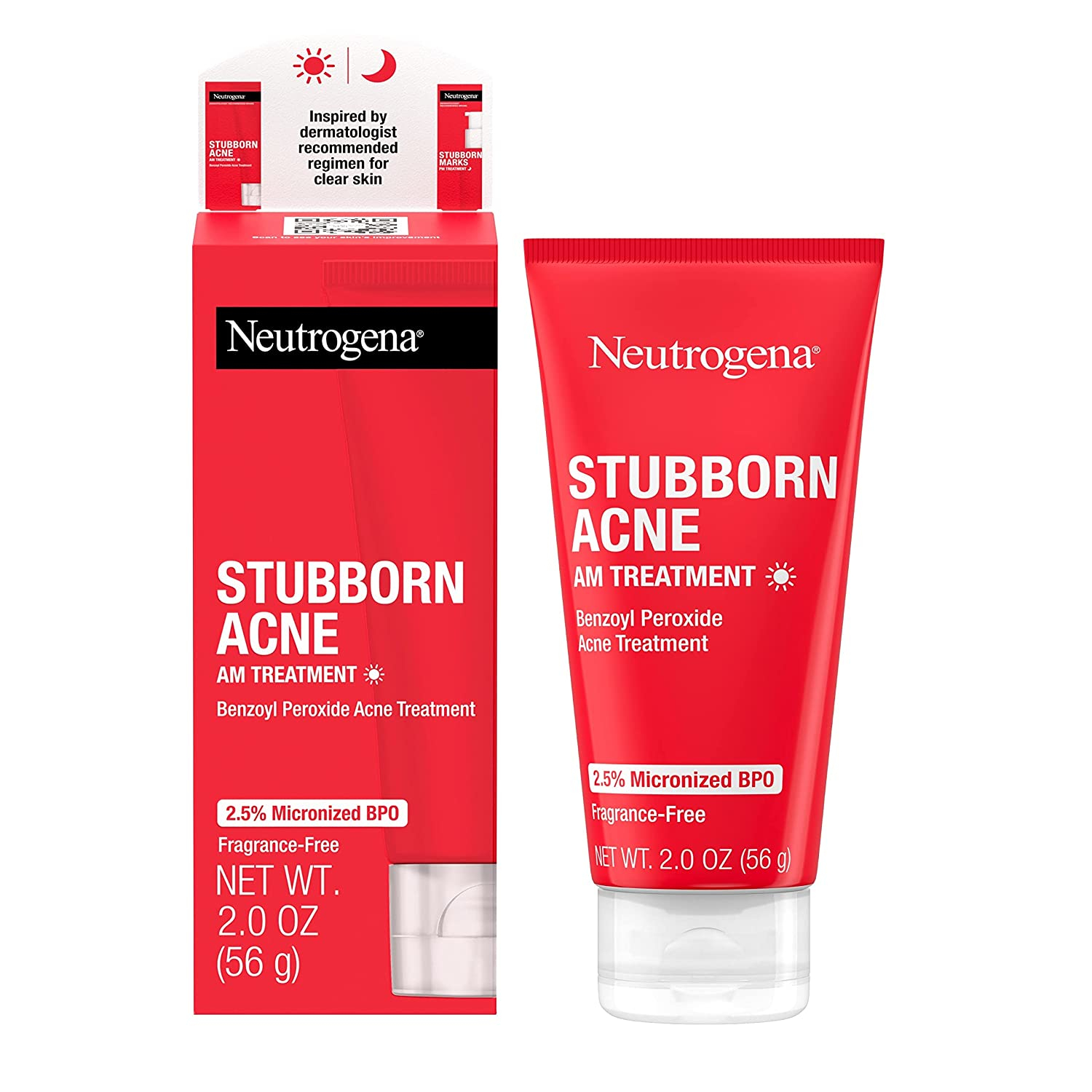 Neutrogena Stubborn Acne AM Face Treatment with 2.5% Micronized Benzoyl Peroxide Acne Medication, Oil-Free Daily Facial Treatment Reduces Size & Redness of Breakouts, Paraben-Free