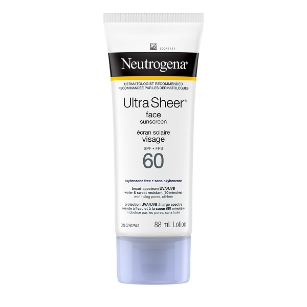 Neutrogena Ultra Sheer Dry-Touch Sunscreen SPF 60, Water & Sweat Resistant, non-comedogenic, won't clog pores, 88mL