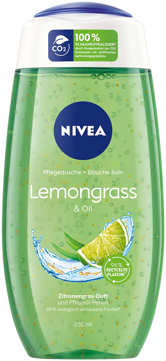 NIVEA Lemongrass & Oil Nourishing Shower Gel 250ml,Refreshing Shower Gel with Nourishing Oil Beads, Pampering Shower with Revitalising Lemongrass Fragrance 
