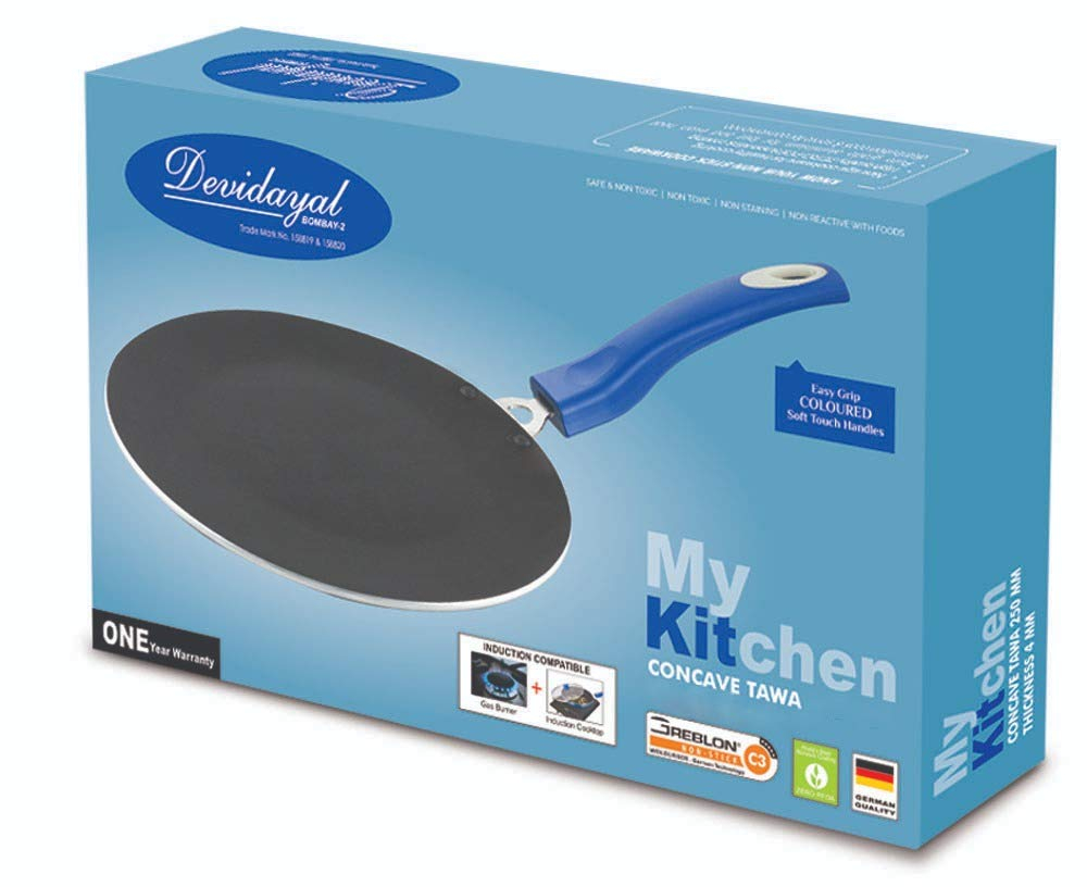 DeviDayal Non stick Concave tawa soft touch handles 250mm