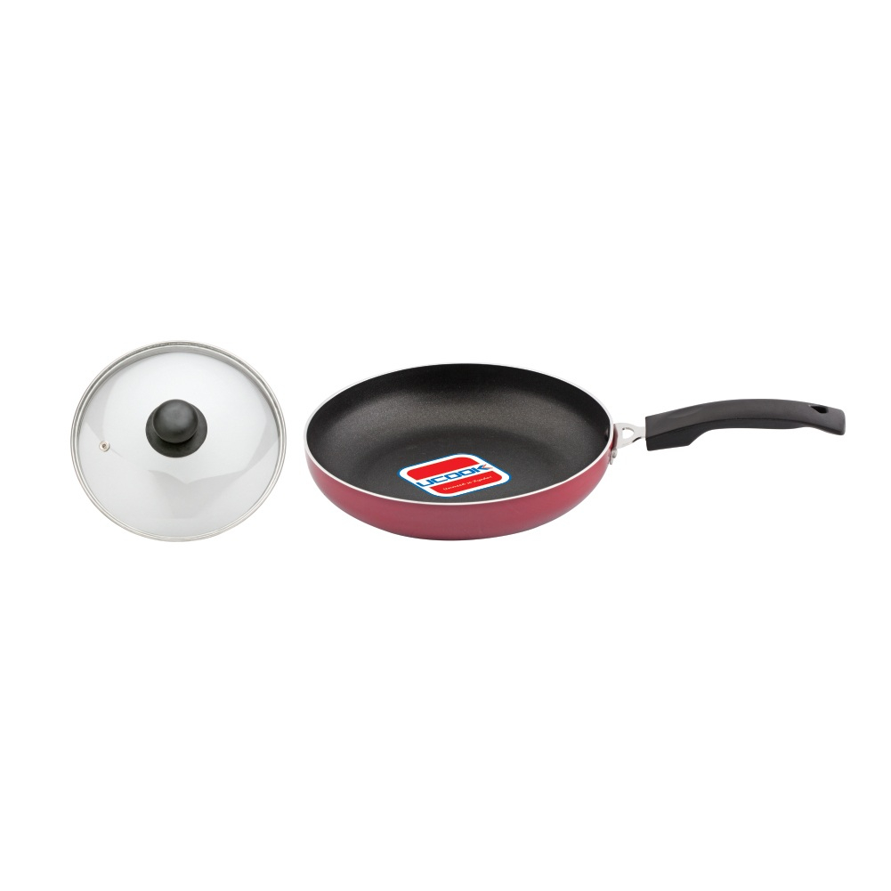 UCOOK Non-Stick Induction Base Frying Pan with Glass Lid, 24cm, Red