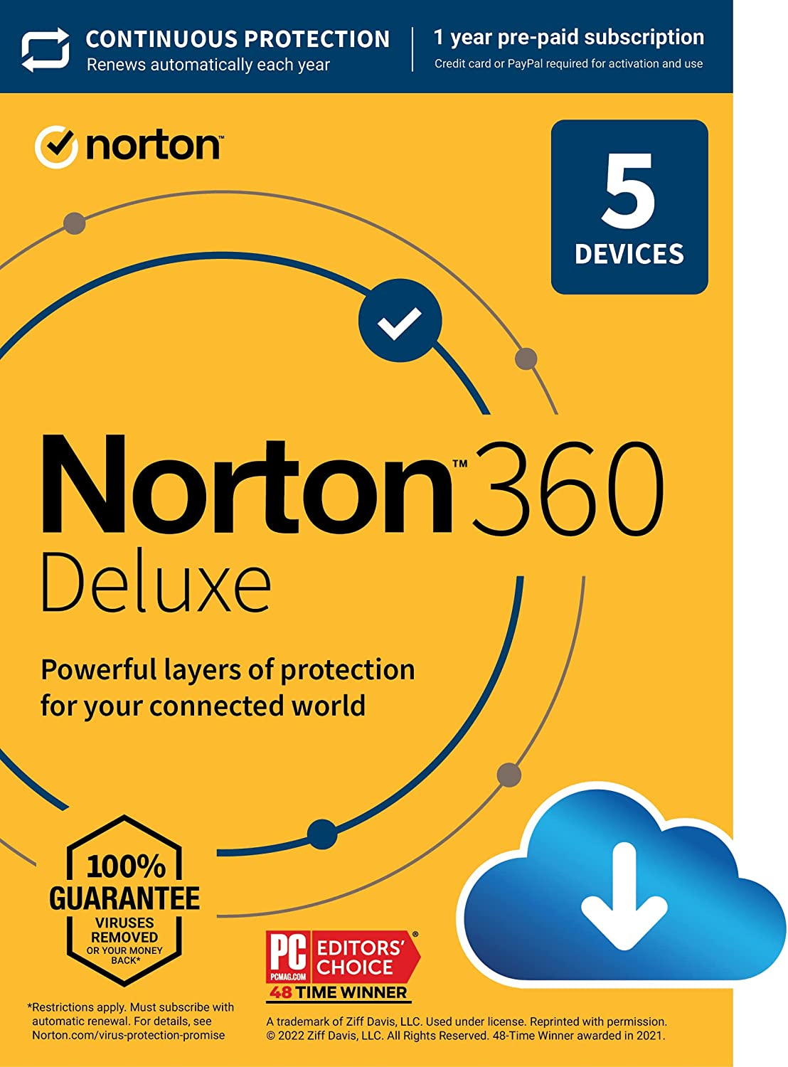 Norton 360 Deluxe, 2023 Ready, Antivirus software for 5 Devices-5 User 3 year warrenty