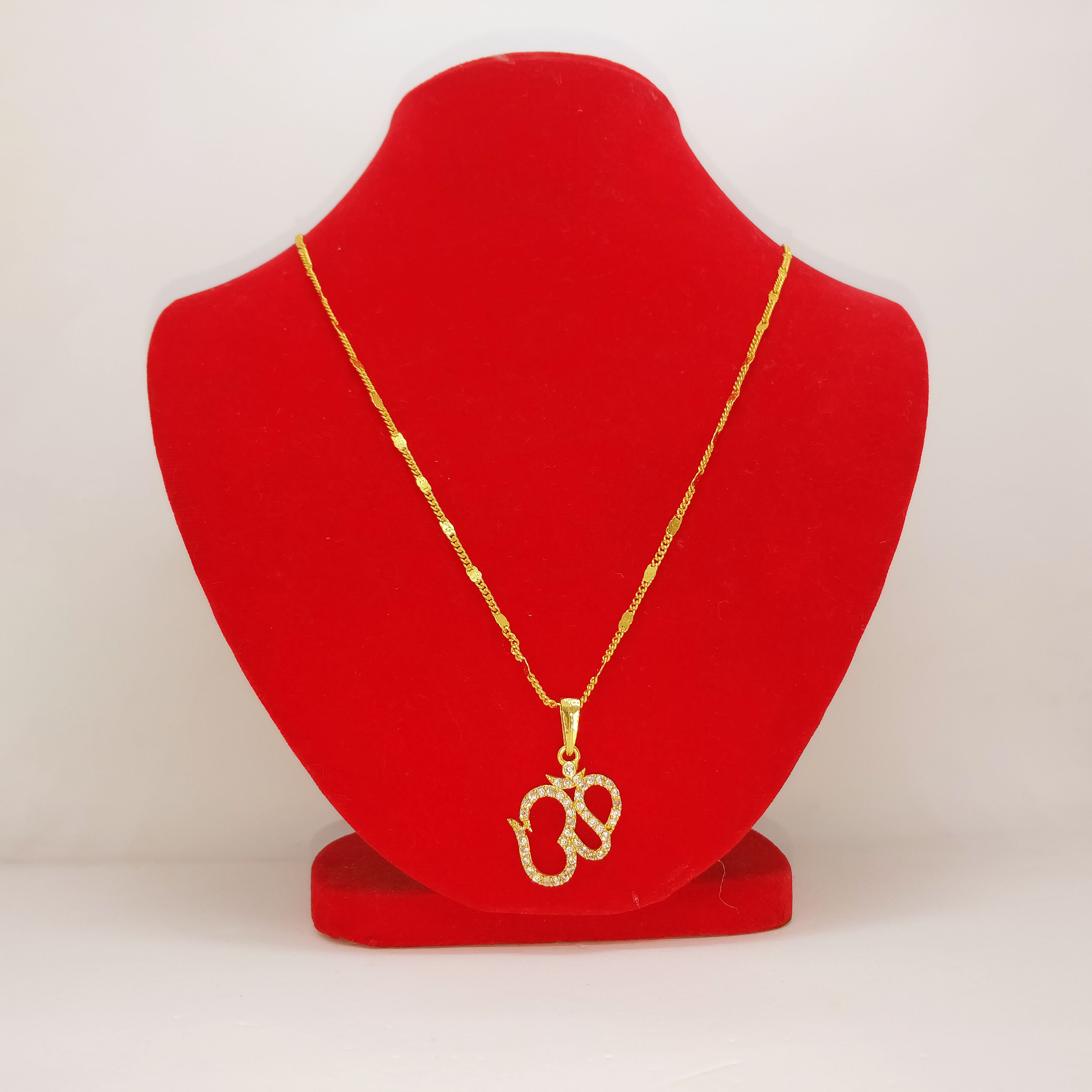 Om Locket With Stone Studded Gold Plated Chain