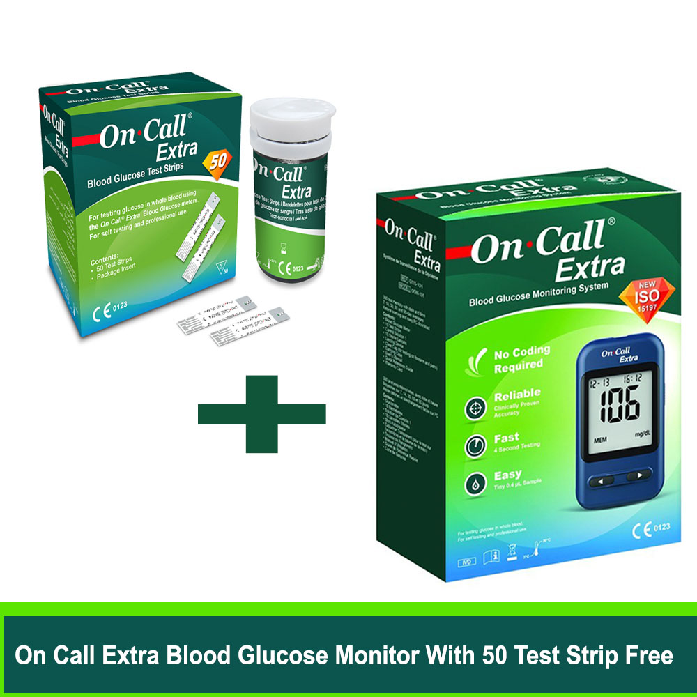 On Call Extra Glucometer with 50Pcs Free Test Strip