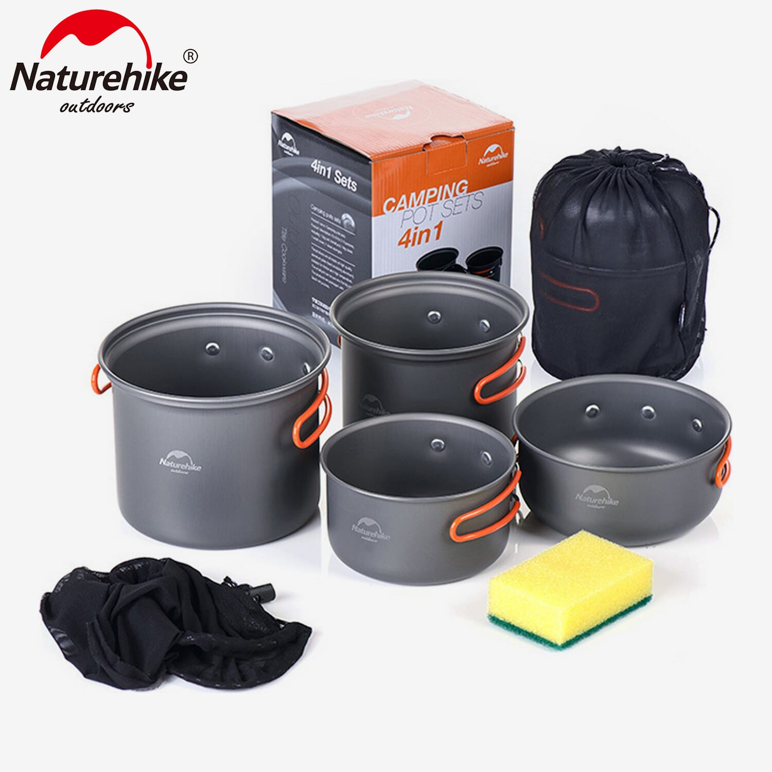 Naturehike Outdoor Camping 4 In 1 Picnic Pot 2-3 Person Camping Pot Sets Portable Outdoor Cookware Picnic Pot And Pan