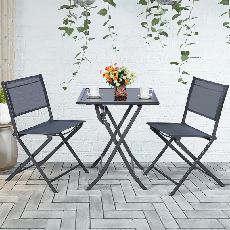 Laughing Buddha - Outdoor Foldable Bistro Table with 2 Chair Set