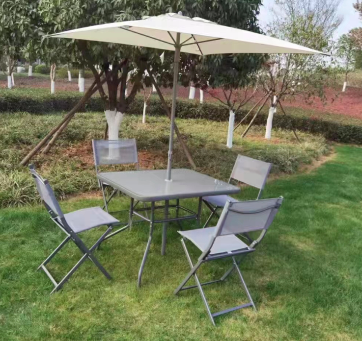 Laughing Buddha - Outdoor Garden Patio Table with 4 Chair & Umbrella Set
