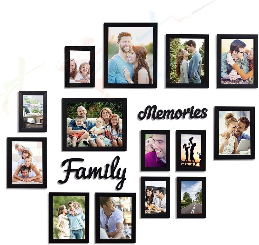 Painting Mantra Beautiful Family Memories Set Of 14 Individual Wall Photo Frame (6-6X8, 6-4X6, 2-8X10) With Mdf Plaque