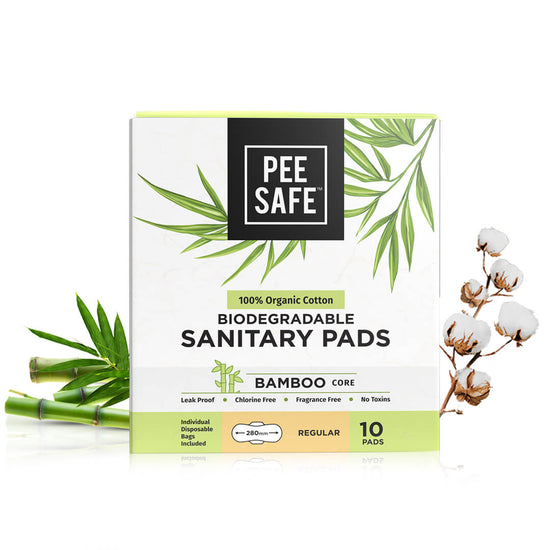 Pee Safe 100% Organic Cotton, Biodegradable Sanitary Pads - Regular (Pack of 10)