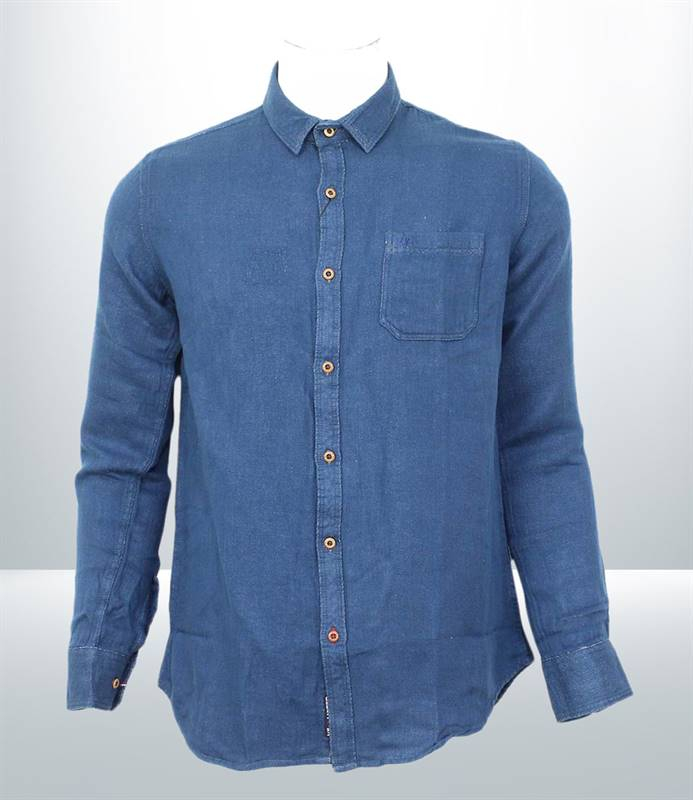 Kilometer Plain Shirt- Indigo For Men (KMQL-009) Blue M
