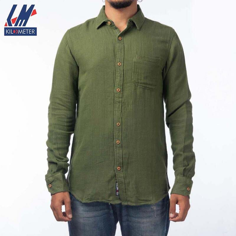 Kilometer Plain Shirt- Indigo For Men (KMQL-009) Green L