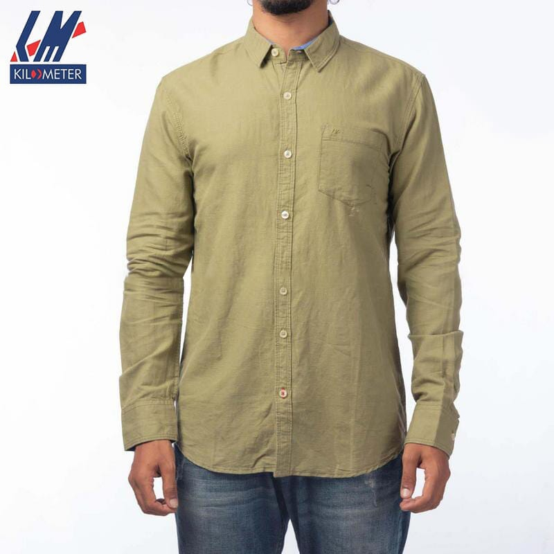 Kilometer Plain Shirt- Indigo For Men (KMQL-009) Khaki S