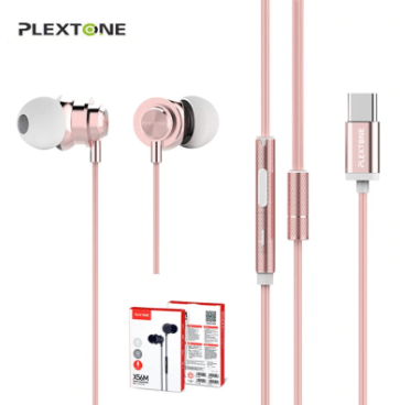 Plextone X56 M Type C Super Bass Hd Hi-Res Metal Earphones with Remote Control Usb C in Ear Headphones Sport Earphone
