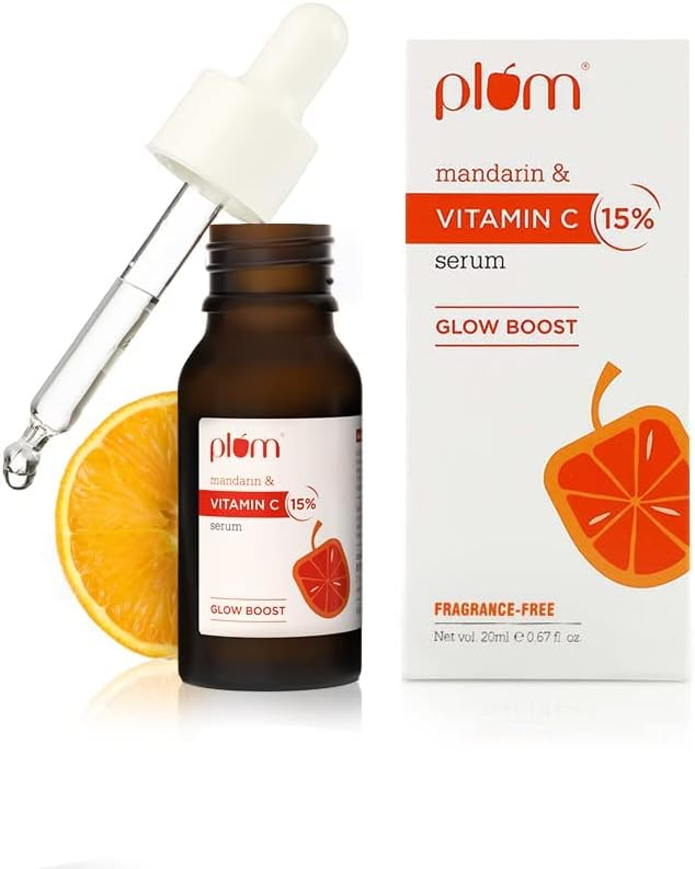 Plum 15% Vitamin C Face Serum with Mandarin for All Skin Type with Pure Ethyl Ascorbic Acid for Hyperpigmentation & Dull Skin, Fragrance-Free, 0.67 Fl Oz