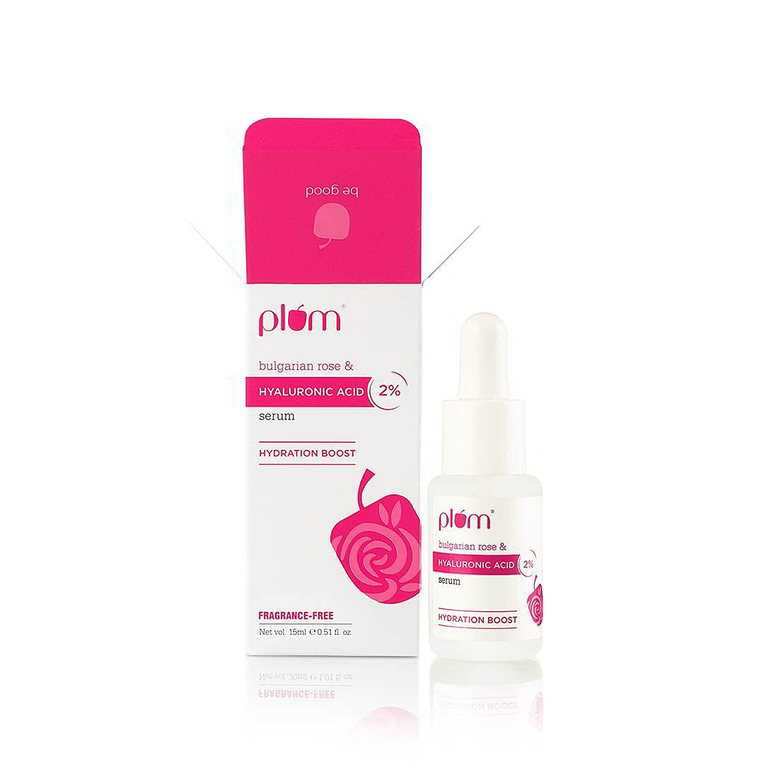 Plum 2% Hyaluronic Acid Serum with Bulgarian Rose, Instant Hydration for Plump & Bouncy Skin, Daily Use Face Serum, For All Skin Types, Fragrance-Free, Transparent, 15 ml