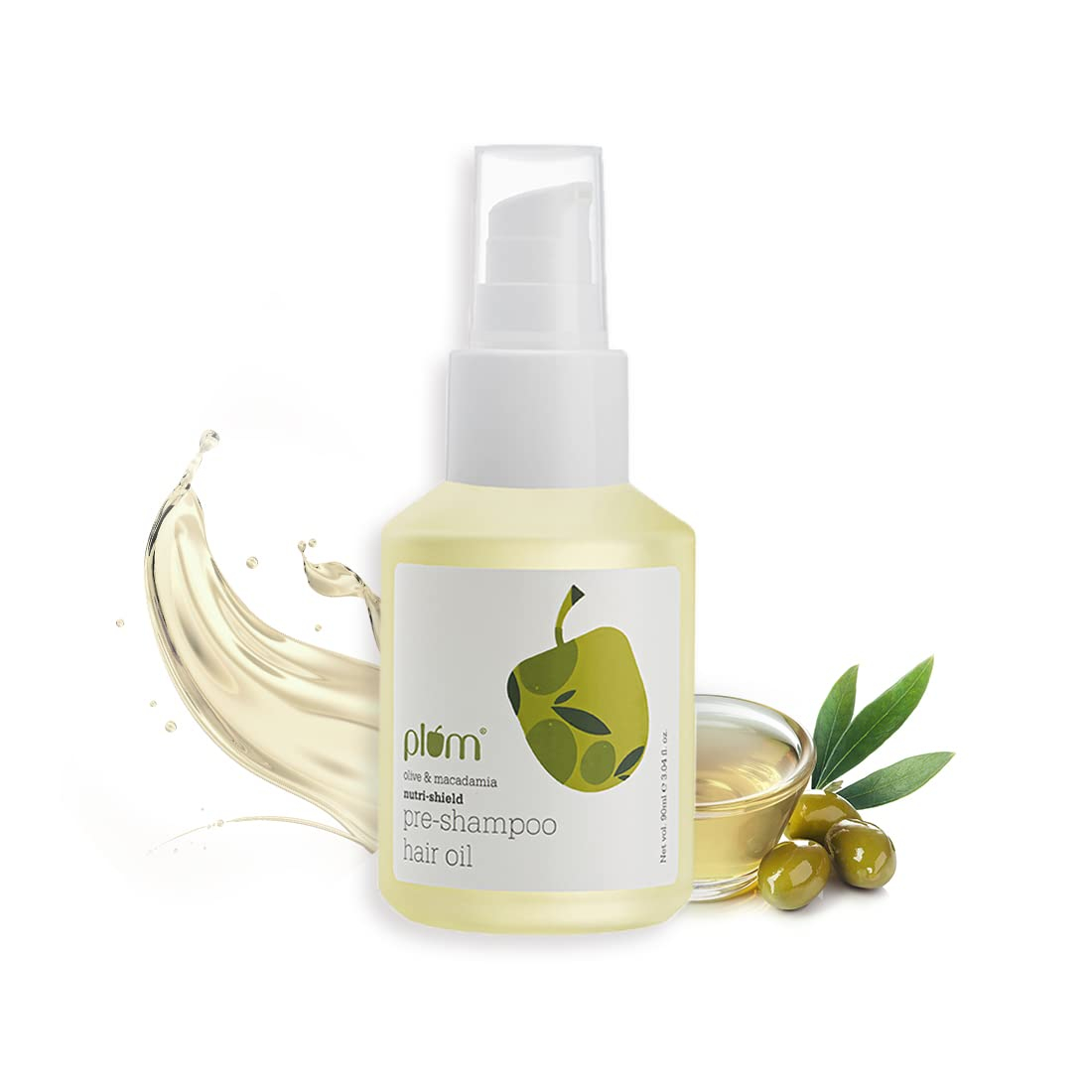 Plum Olive & Macadamia Nutri-Shield Pre-Shampoo Hair Oil | 8 Natural Oils Blend for Dry, Dull, Damaged Hair | Lightweight | Silicone Free,100% Vegan | 90ml