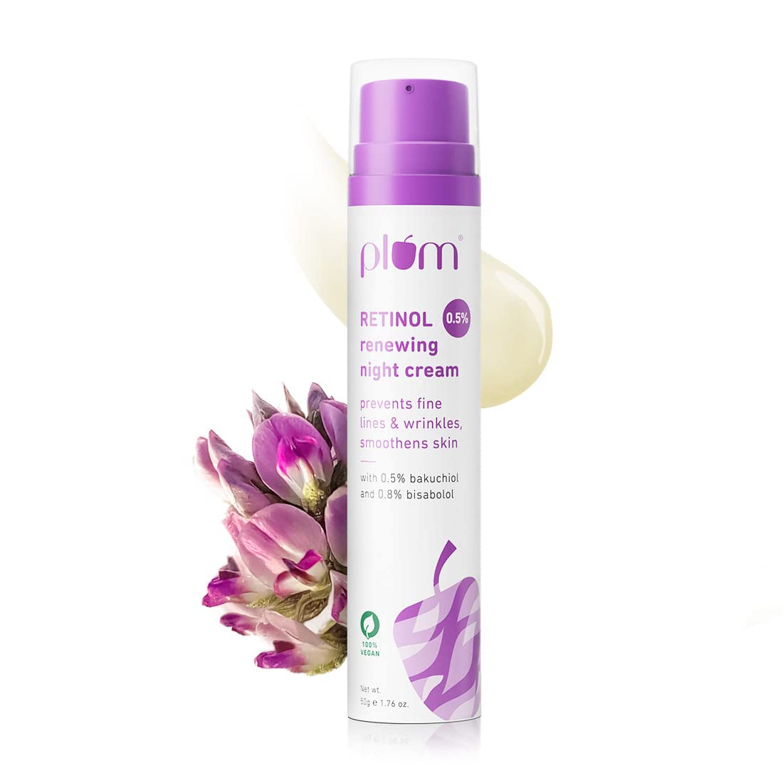 Plum Ratinal 0.5% Renewing Night Cream 50ml | Prevents Fine Lines & Wrinkles | Smoothens Skin | Boosts Collagen | with Bakuchiol & Bisabolol | 100% Vegan