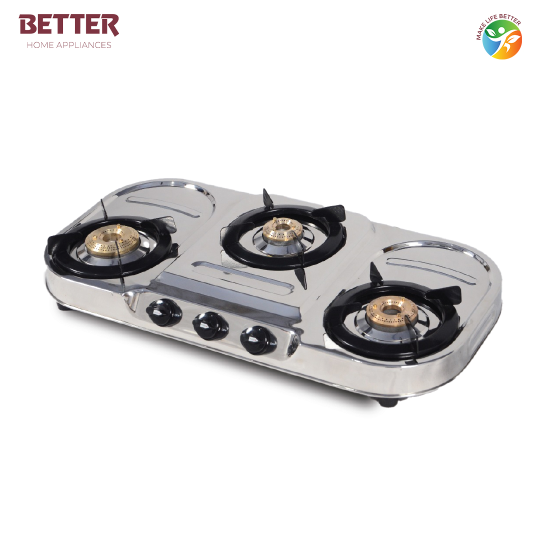 Better Plus 3 Digital LPG Gas Stove Brass Three Burner
