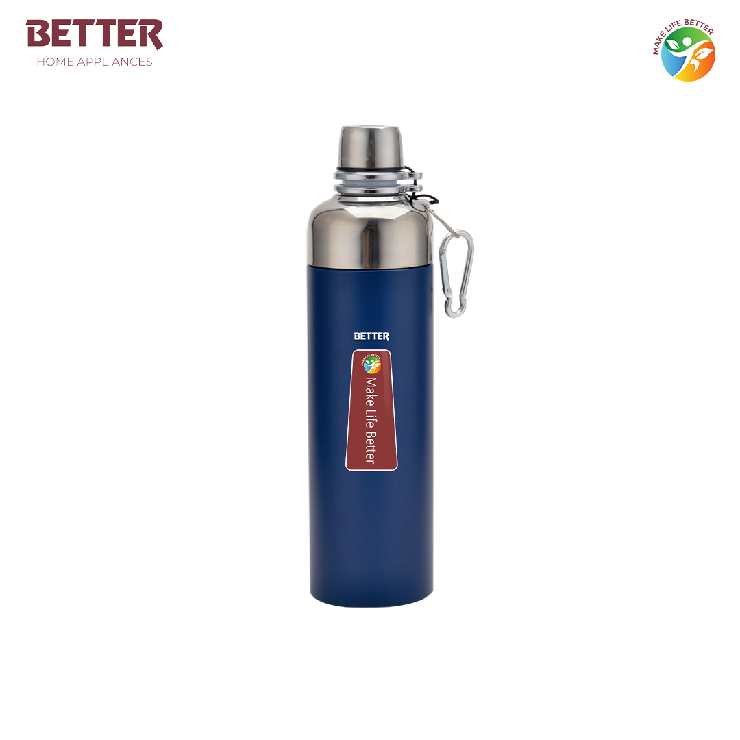 Better Pluto Sports Bottle, 600 ml, Blue Stainless Steel | Vacuum Insulated Flask
