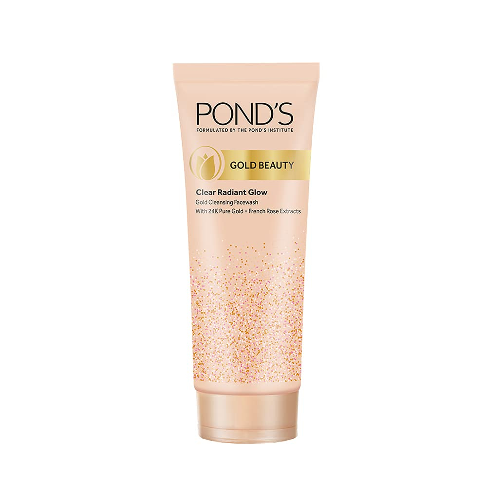 Pond’s Gold Beauty Gold Cleansing Face Wash, 24K Pure Gold, French Rose Extracts, Clear Radiant Glow, Removes Dullness, Illuminated Glow, 50 g