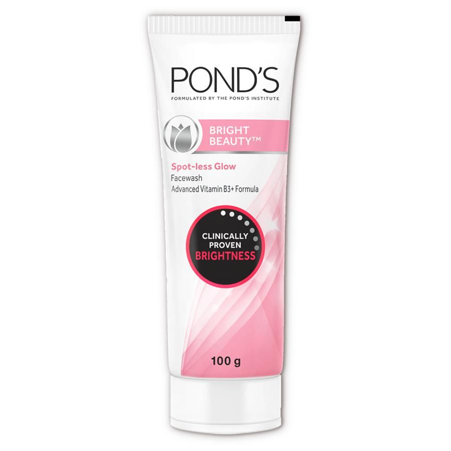 Pond's Bright Beauty Spot-Less Glow Face Wash with Vitamins, Removes Dead Skin Cells & Dark Spots, Double Brightness Action, All Skin Types, 100g