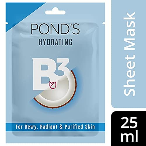 POND'S Hydrating Sheet Mask, With 100% Natural Coconut Water & Vitamin B3 For Dewy Radiant Skin, Paraben Free, Biodegradable Fabric, 25 ml