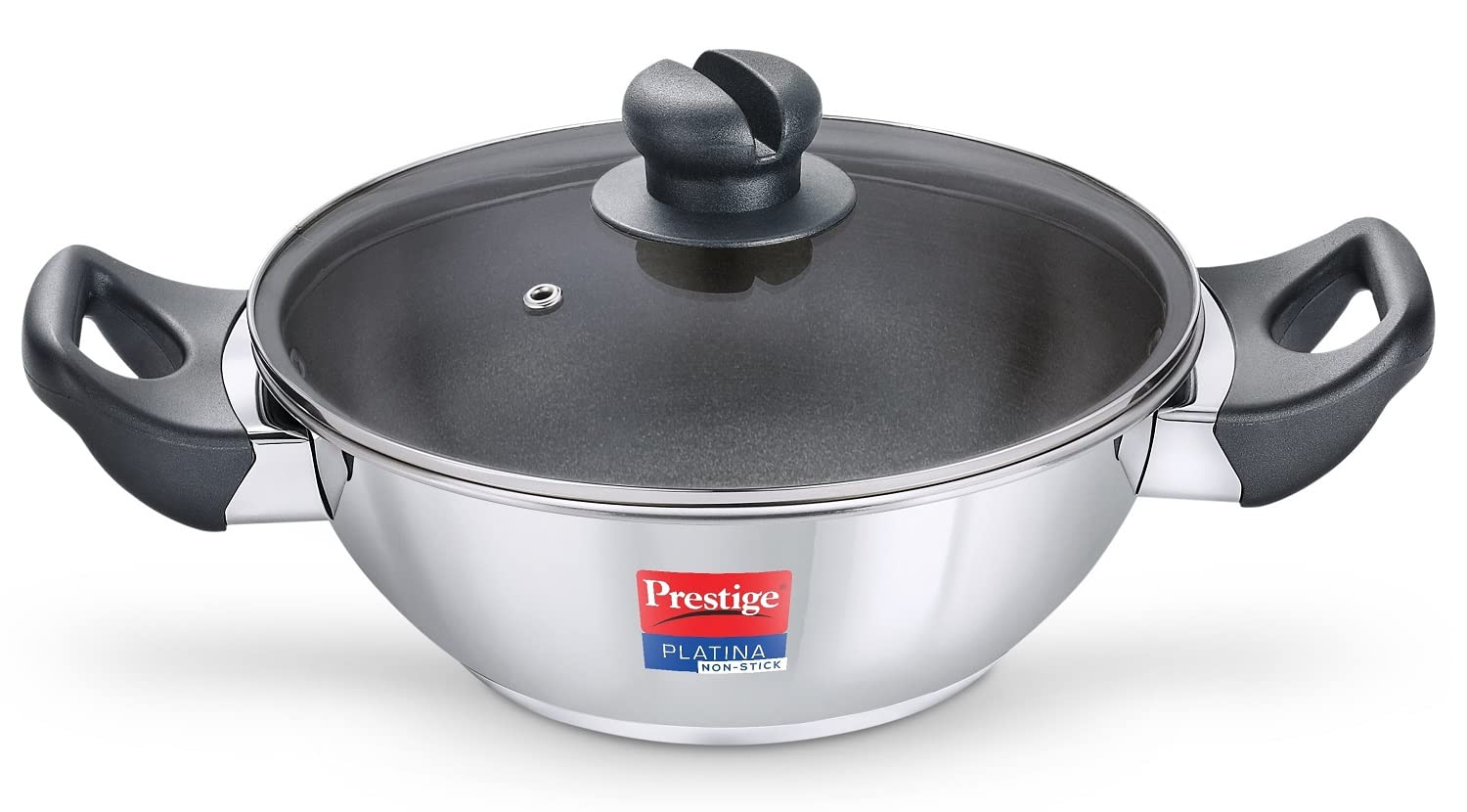 Prestige 2.1L Platina Stainless Steel 220mm Kadai with Stainless Steel Lid 36158
