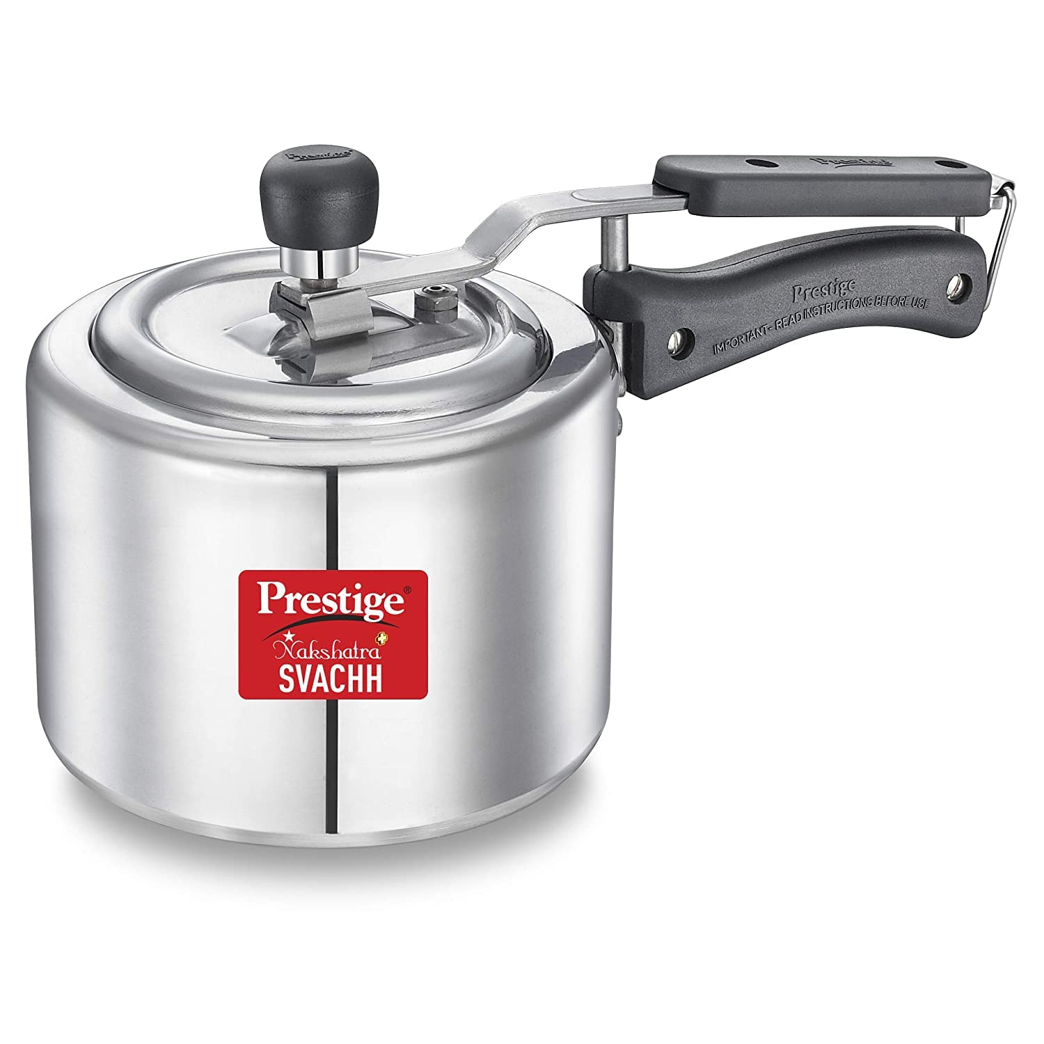 Prestige Svachh 10732, 2 L, Straight Wall Aluminium Inner Lid Pressure Cooker, with deep lid for Spillage Control, Silver
