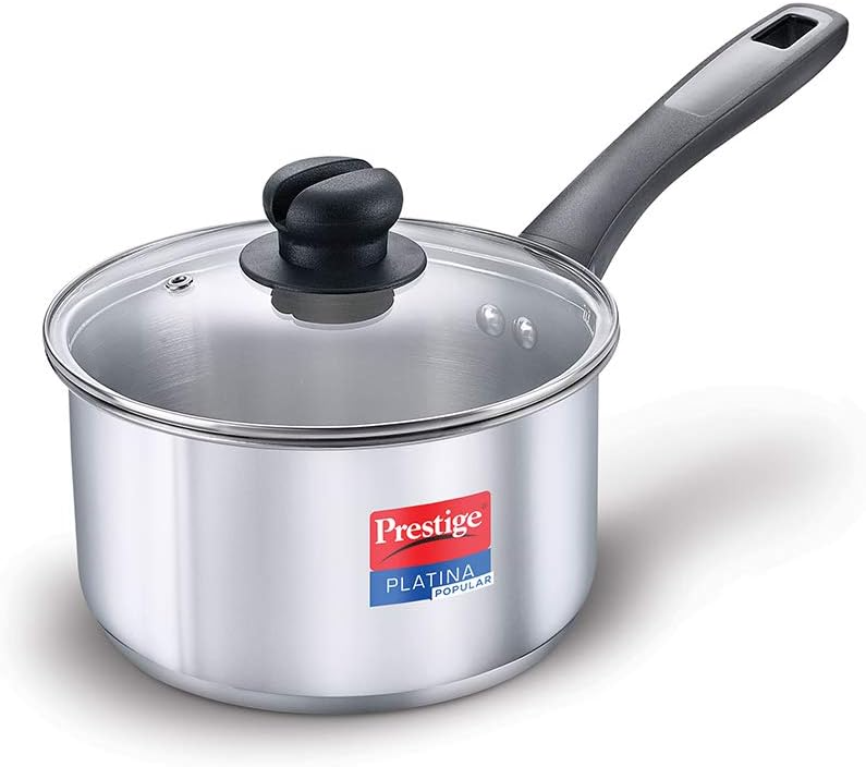 Prestige 36155 Platina Sauce Pan 160mm - 1.5 Ltr Stainless Steel Sauce Pan with Ss Lid