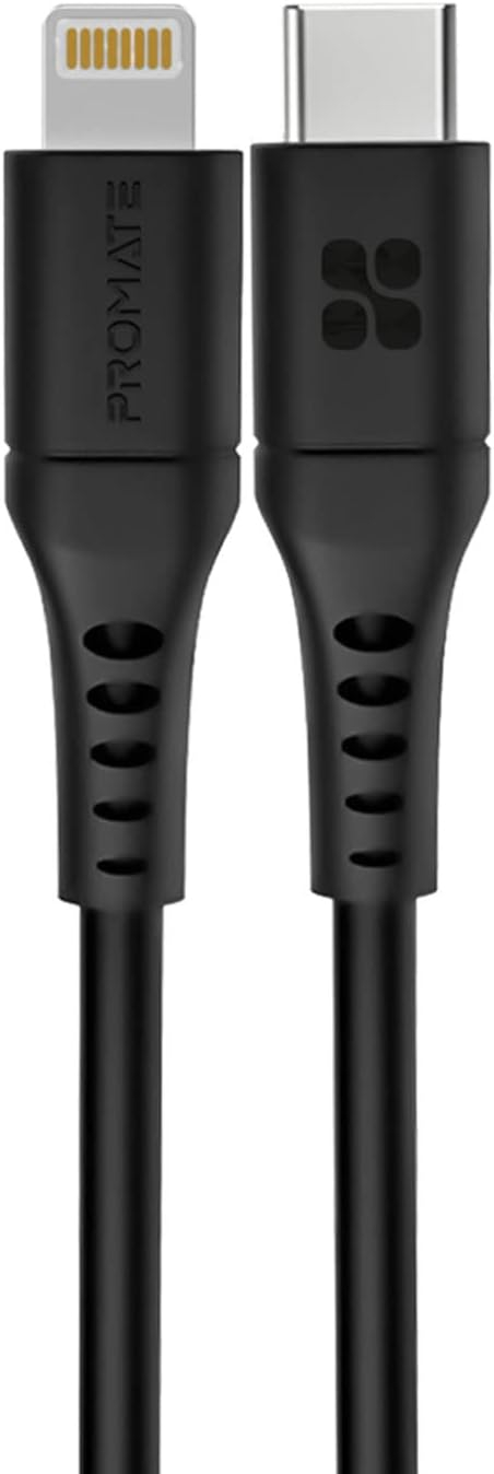 Promate USB-C to Lightning Cable, Fast-Charging 20W Power Delivery Type-C to Lightning Soft Silicone Cord with 480 Mbps Data Sync and 120 cm Anti-Tangle Cable for iPhone 13, 12, PowerLink-120