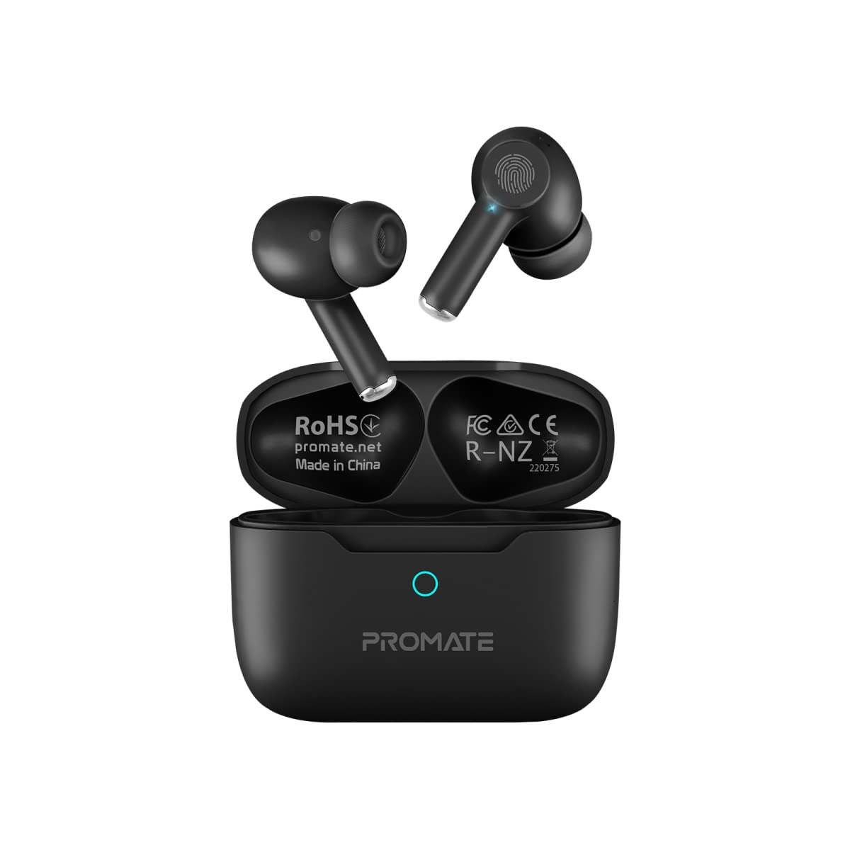 Promate True Wireless Earbuds, in-Ear Active Noise Cancelling Bluetooth v5.3 Earphones with Mic, 25H Playback Time, Intelligent Touch Controls and Charging Case for iPhone 14, S22, ProPods Black