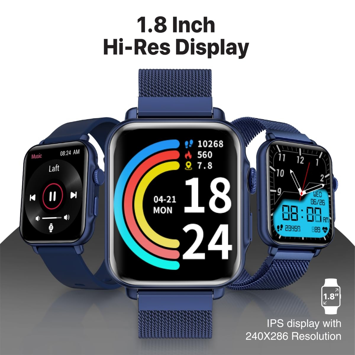Promate ProWatch-B18 Fitness Smart Watch, 1.8” Display Bluetooth Calling, IP68 Water Resistance, Voice Assistant, Upto 20 Days Battery, 37 Sports Modes, Real-time HR Monitor, 100+ Watch Faces