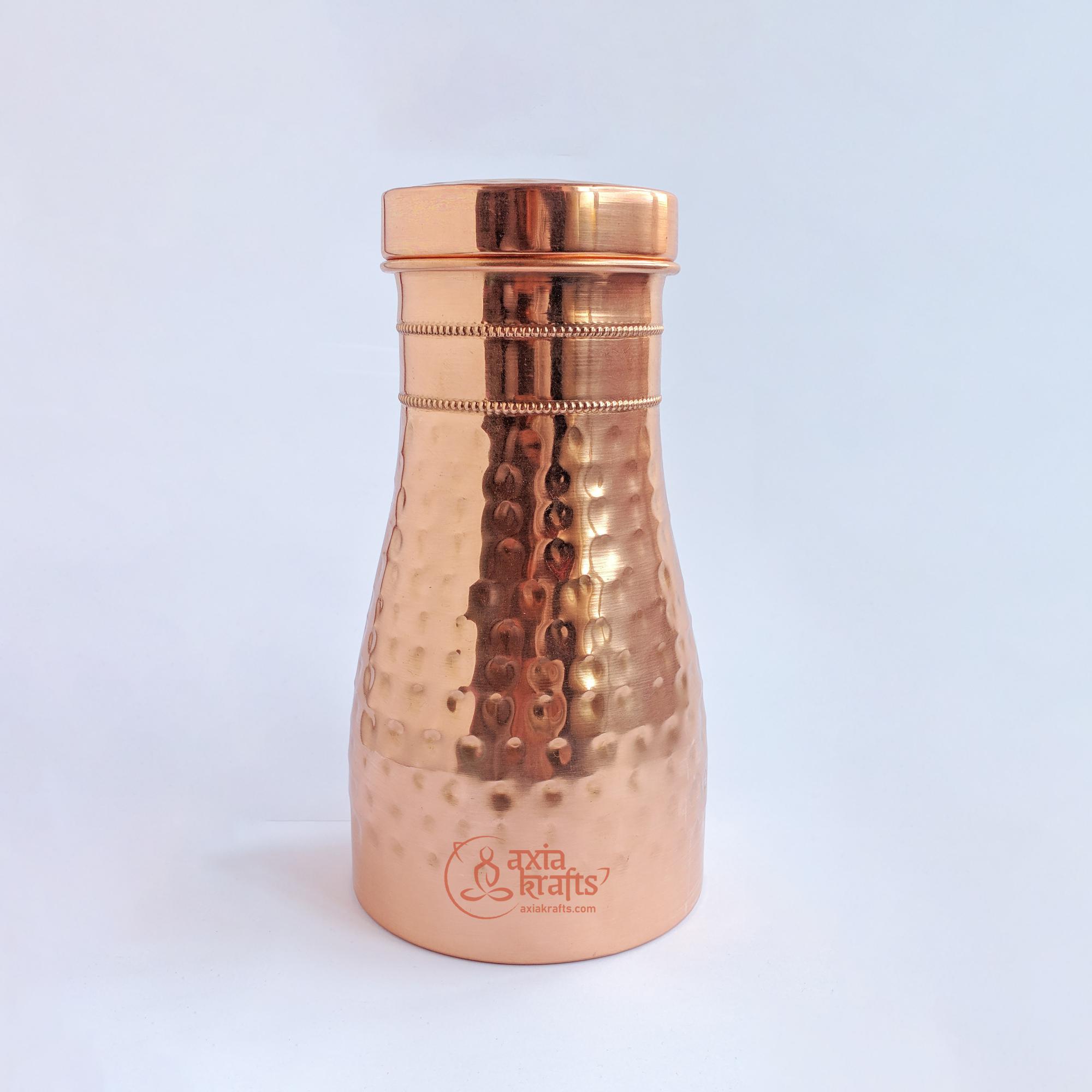 Axia Krafts Pure Copper Bottle Hammered 800ml For Drinking Water With Glass Copper Jug Water Jug Sugarpot
