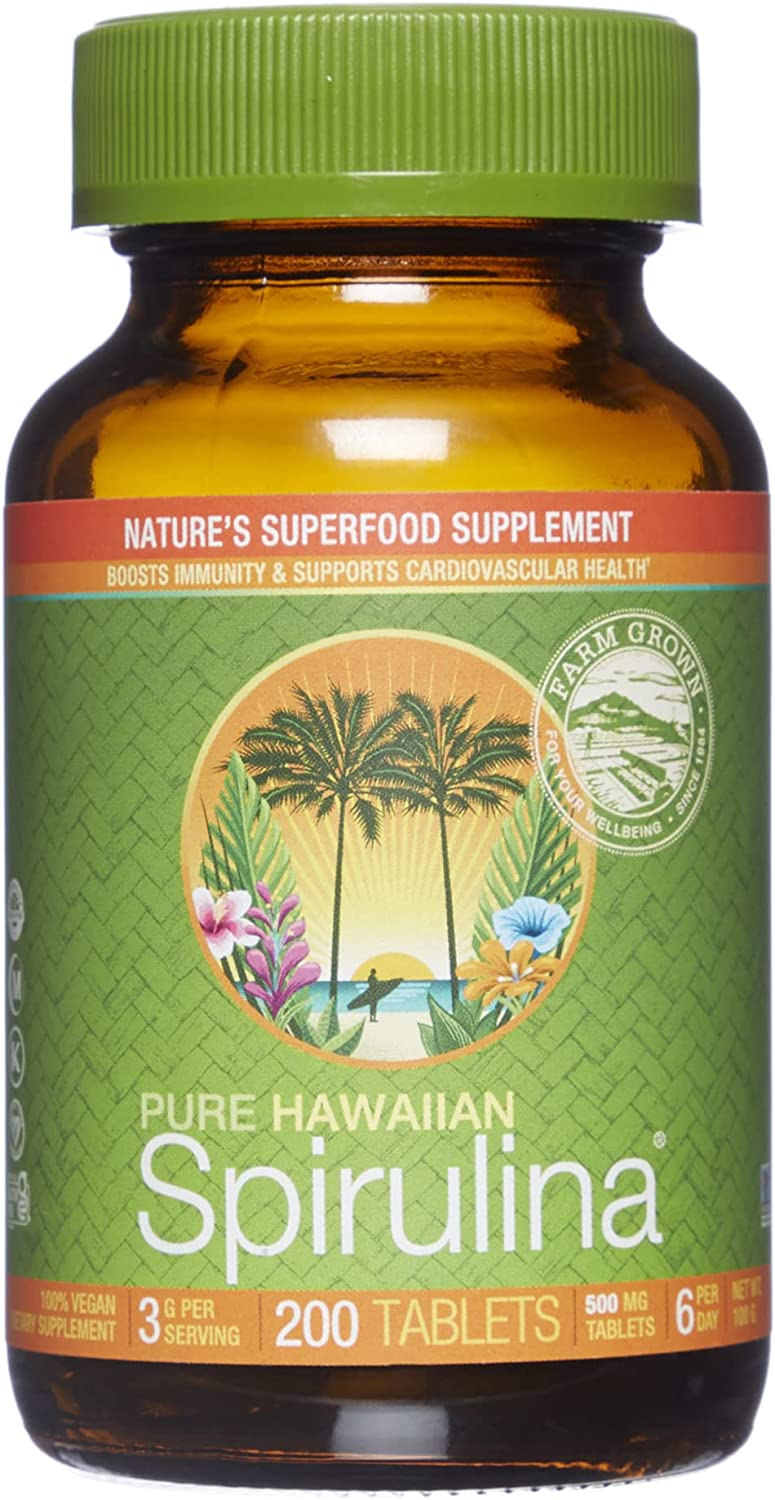 Pure Hawaiian Spirulina-500 mg Tablets 200 Count - Natural Premium Spirulina from Hawaii - Vegan, Non-GMO, Immunity Support - Superfood Supplement & Natural Multivitamin