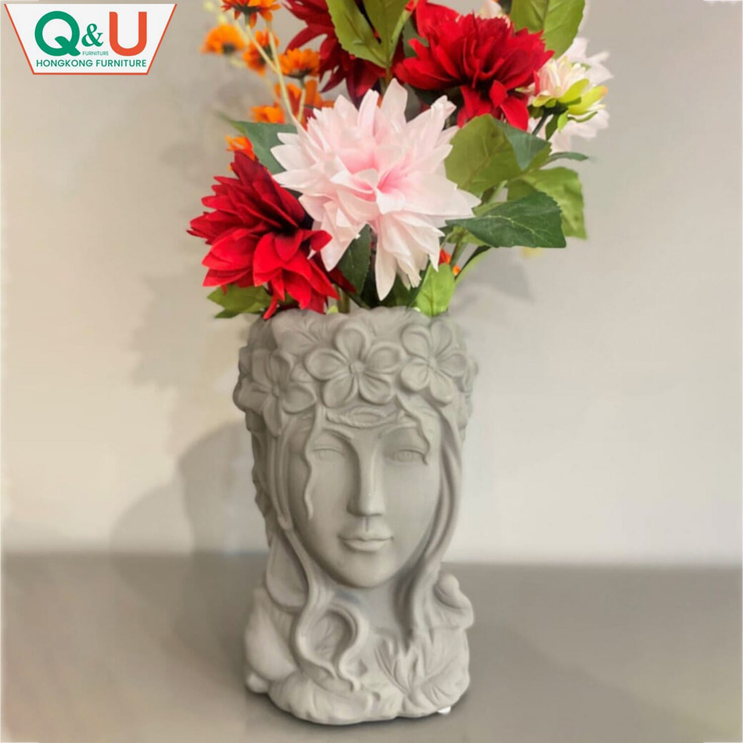 Q&U DB-0005g - Sculpture Decorative Grey Color Flower Vase