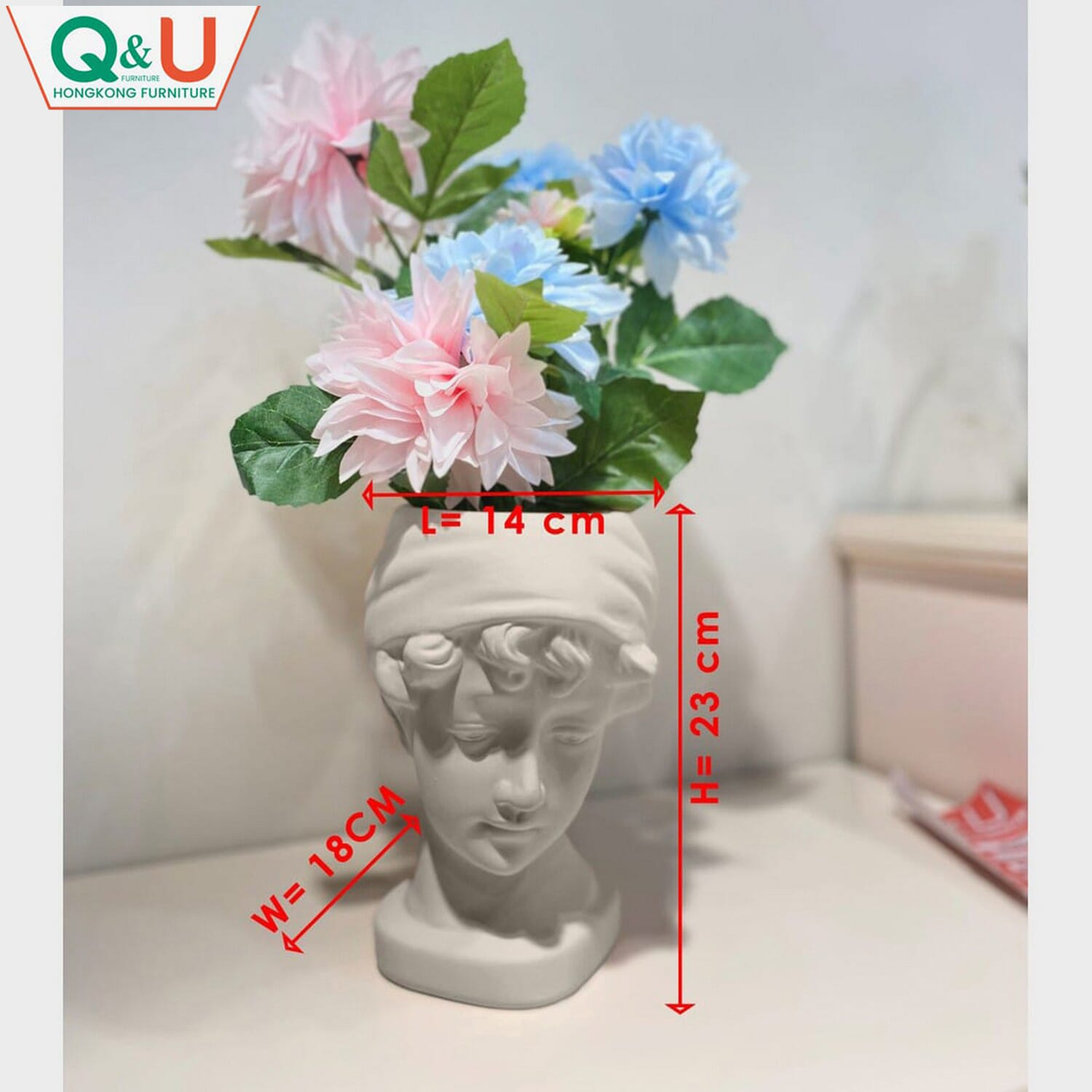 Q&U Furniture DB-0006w - Sculpture Decorative White Color Flower Vase