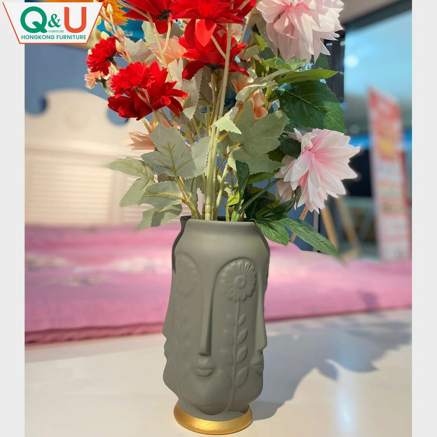 Q&U Furniture DB-0007hg - Sculpture Decorative White Color Long Flower Vase