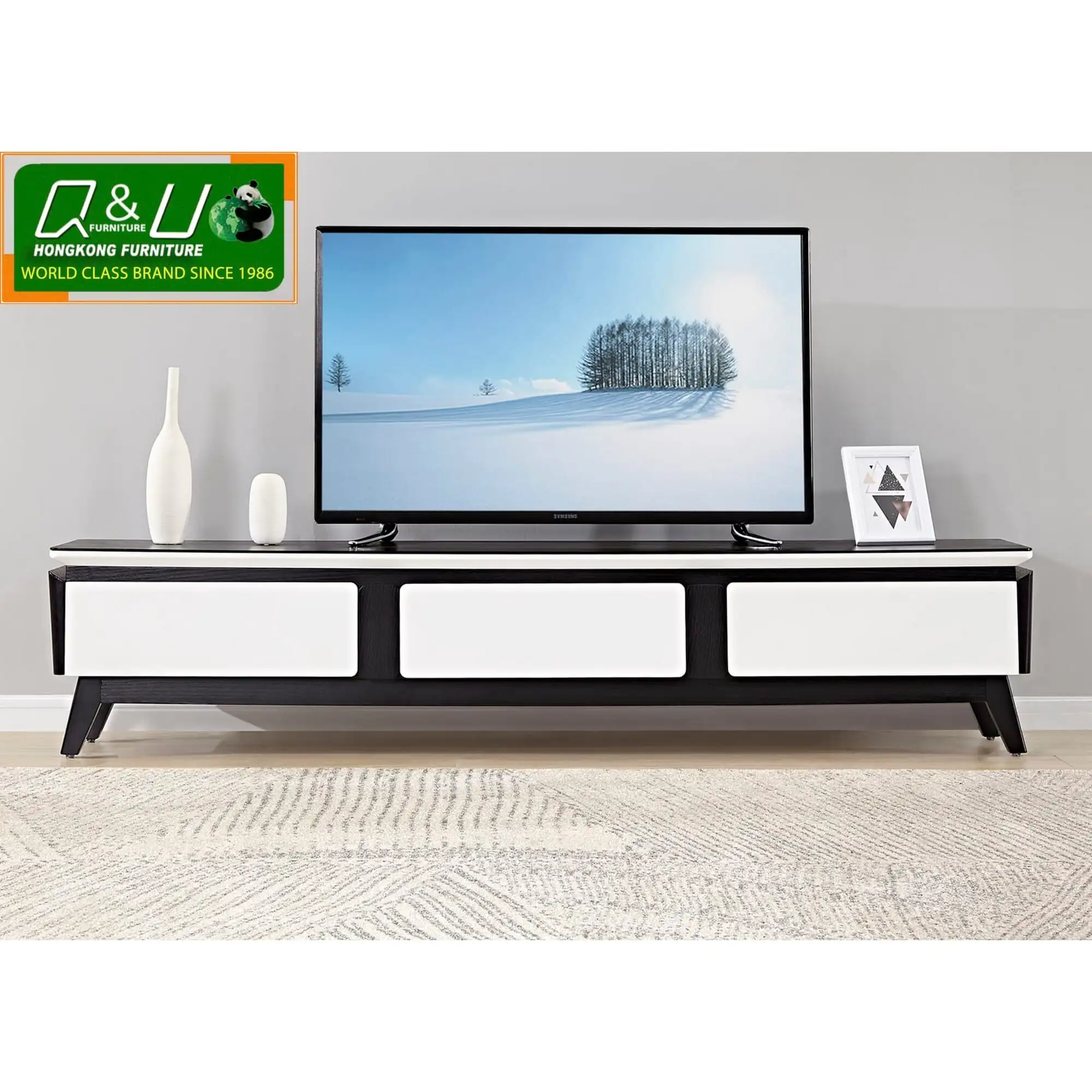 Q&U Furniture - B&W TV Table {L= 6.8feet * B= 1.5feet * H= 1.5feet} - 38065