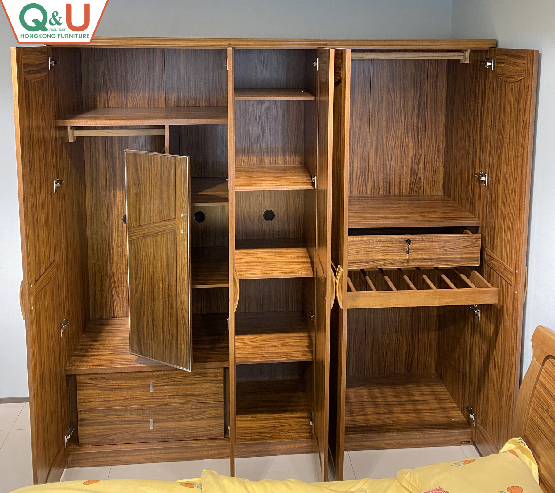 Q&U Furniture - {L= 7feet * W= 1.11feet * H= 7feet} Norway Forest Design 5 Door Wardrobe - 66101H