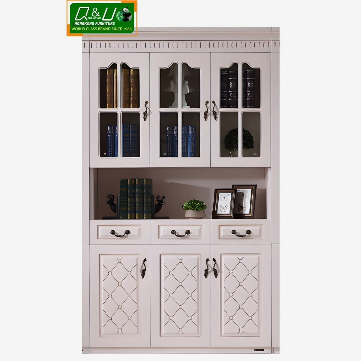 Q&U Furniture - Classic Design 3 Door Book Cabinet {L= 4feet * B= 1.3feet * H= 4feet} - 61621