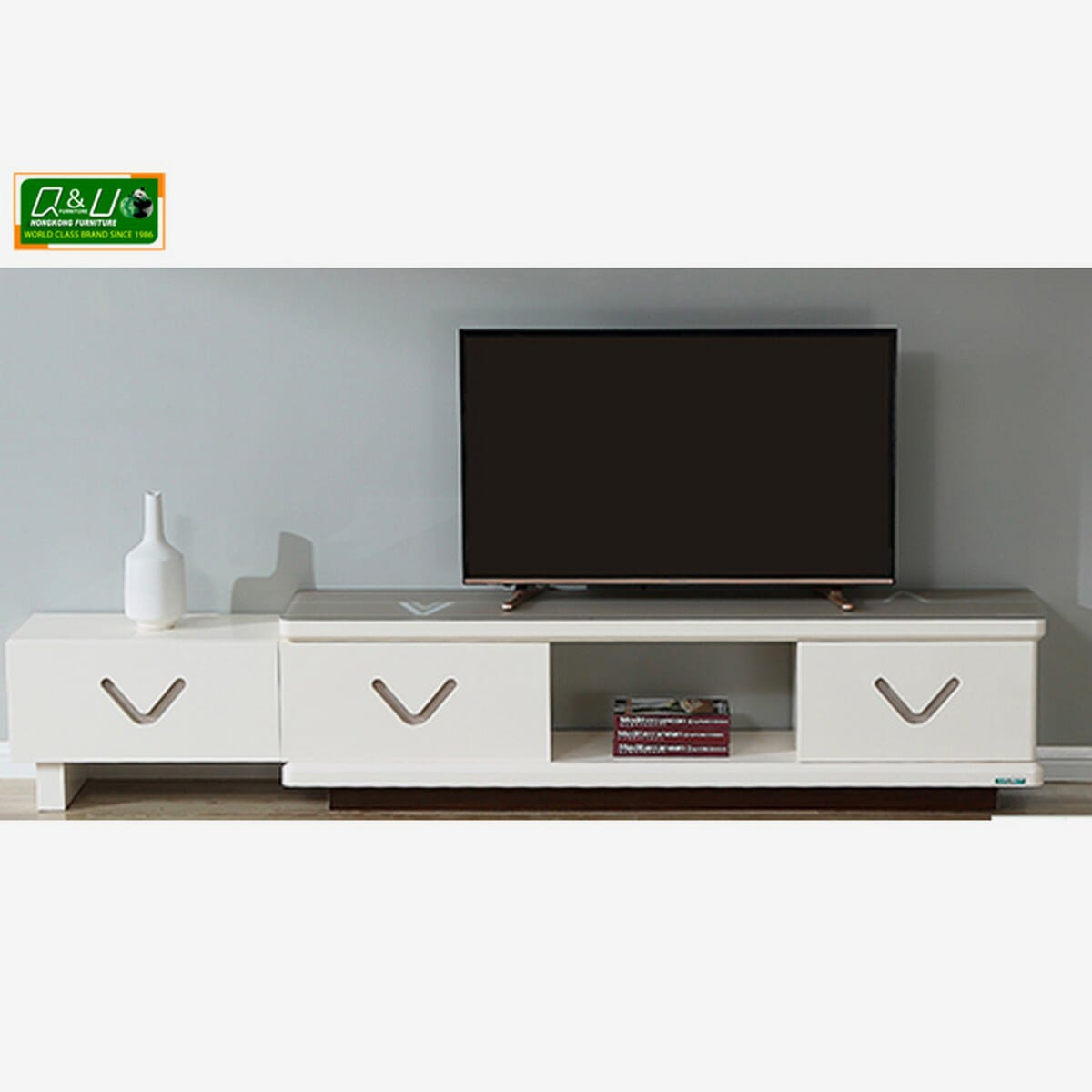 Q&U Furniture - Modern Design Expandable Pattern Top TV Table With 3 Drawer {L=6-9feet * W= 1.2feet * H= 1.6feet} - 38051