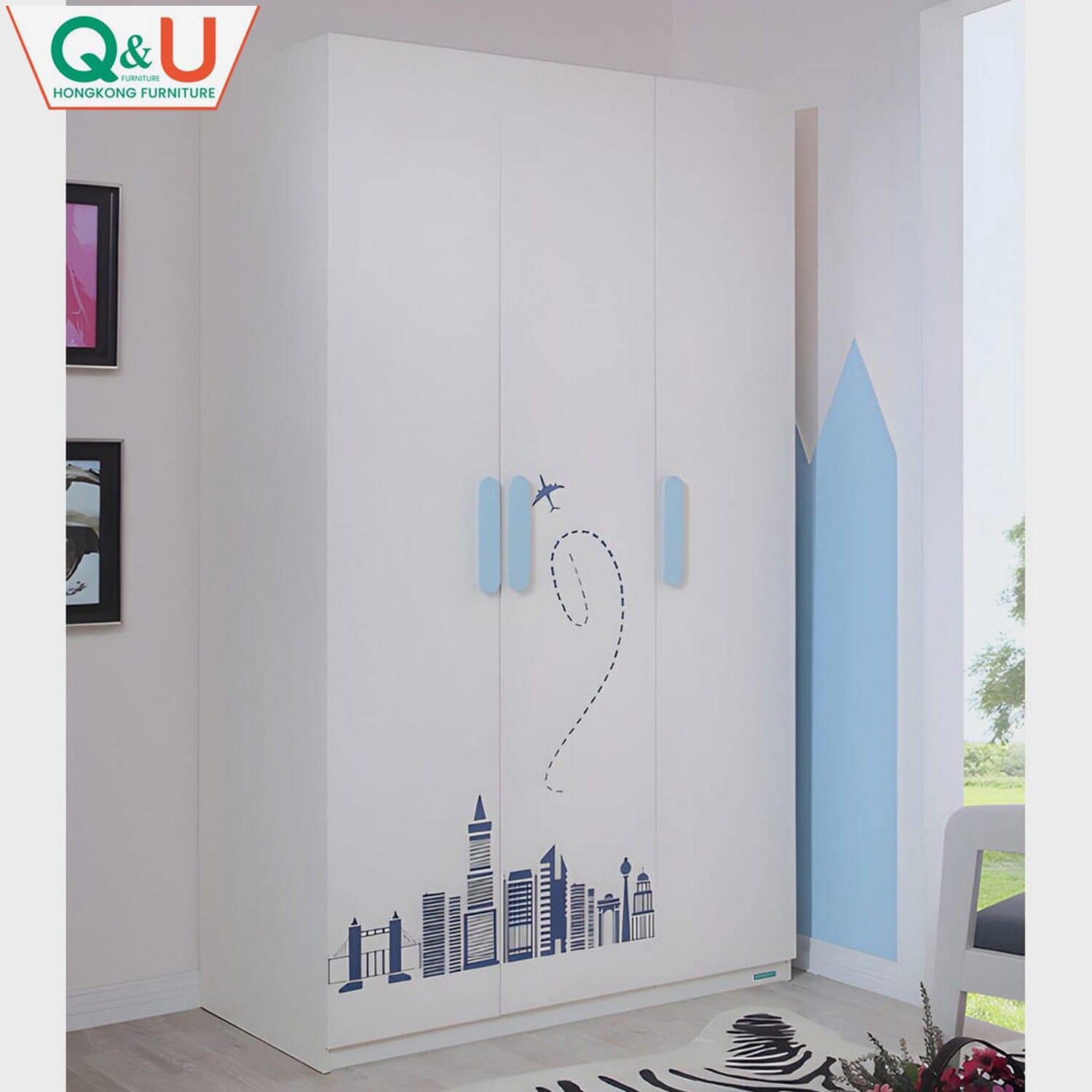 Q&U Furniture - Star Dream Design 3 door Cabinet {L= 4feet * B= 1.10feet * H= 6.8feet} - 6703H