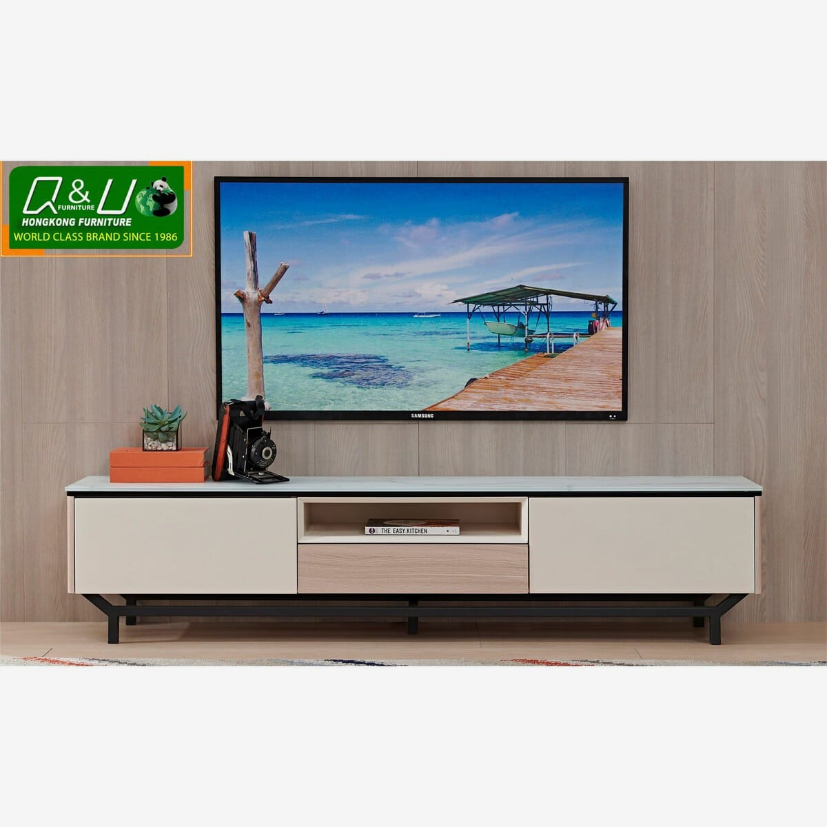 Q&U Furniture - Tempered Glass Top TV Table {L= 6feet * B= 1.3feet * H= 1.5feet} - 36199
