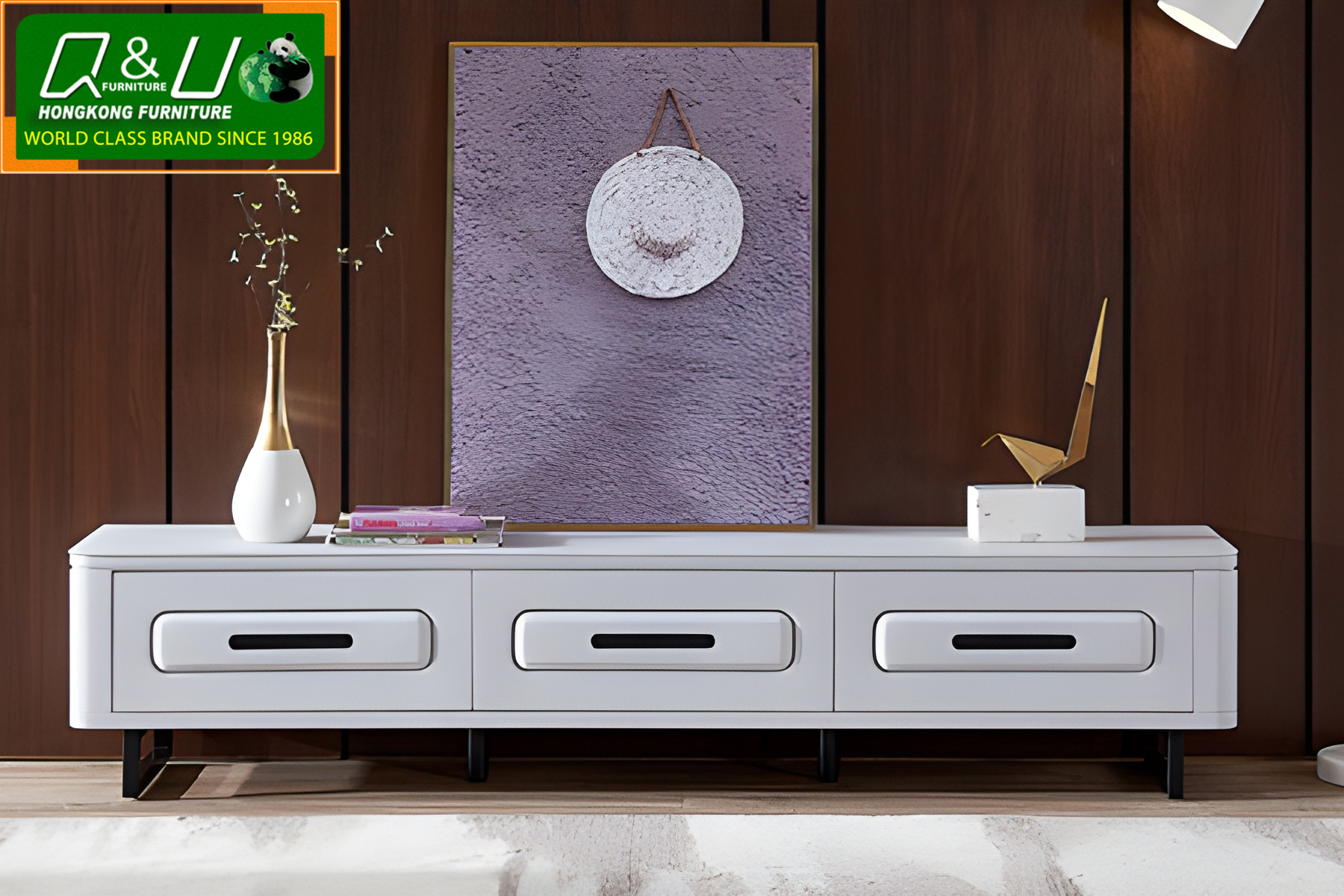 Q&U Furniture - Tempered Glass Top TV Table { L= 6.2feet * W= 1.4feet * H= 1.4feet } - 870120