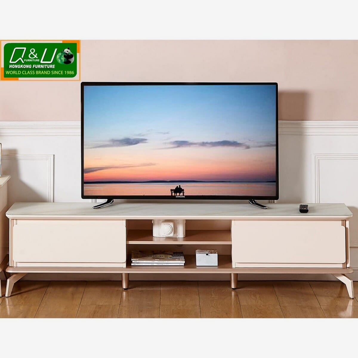 Q&U Furniture - Tempered Glass Top TV Table {L= 5.11feeet * B= 1.3feet * H= 1.5feet} - 50733A