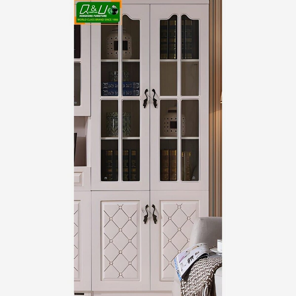 Q&U Furniture - Classic Design 2 Door Book Cabinet {L= 2.8feet * B= 1.3feet * H= 7feet} - 61621