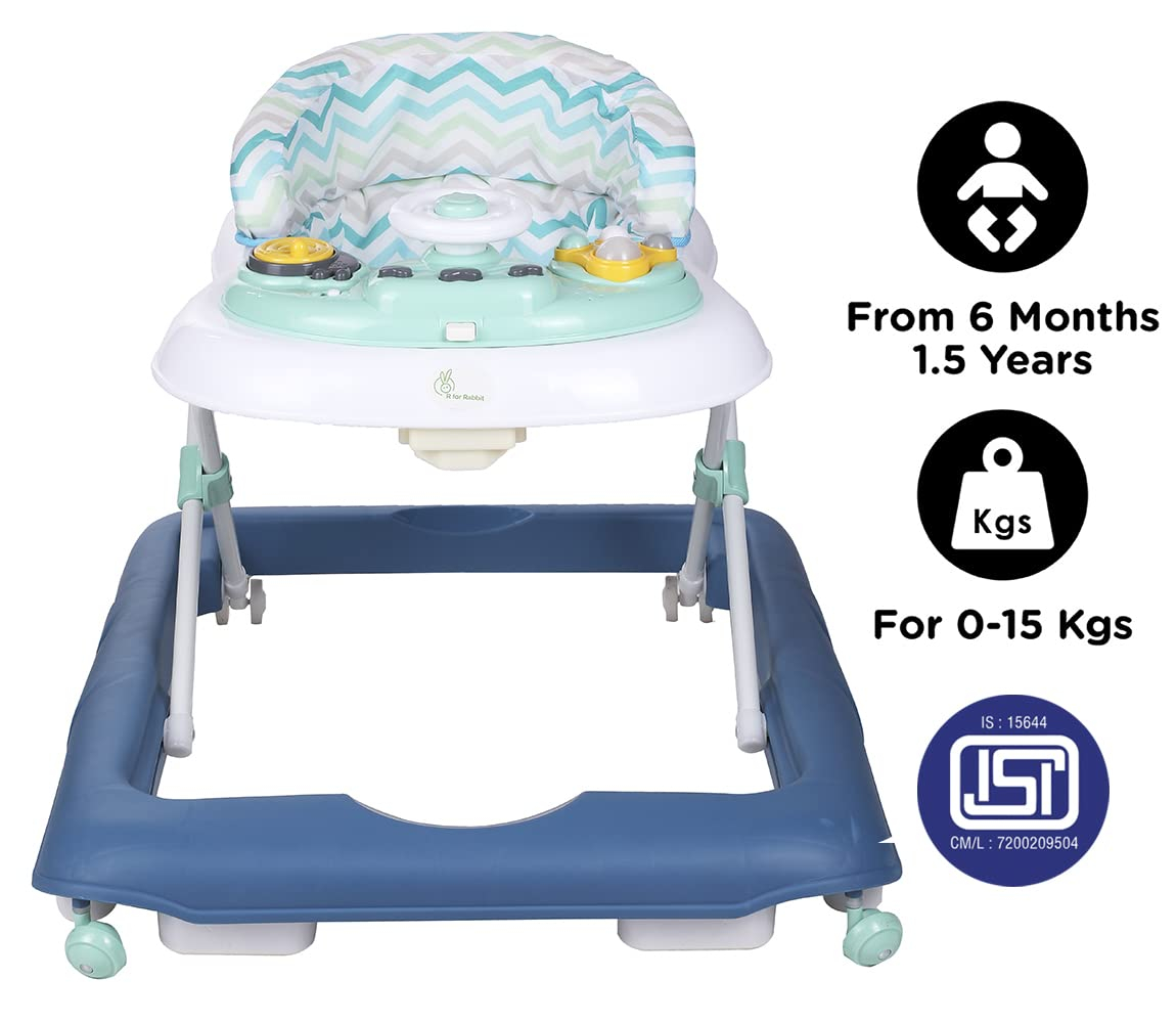R for Rabbit Step Up Anti Fall Baby Walker with Adjustable Height and Musical Toy Bar for Kids|Boys|Girls of 6 Months to 1.5 Years (Blue)